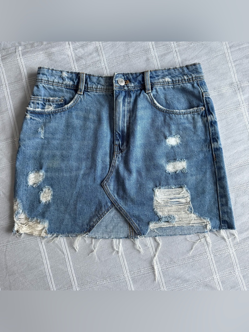 Zara Blue Distressed Denim Mini Skirt